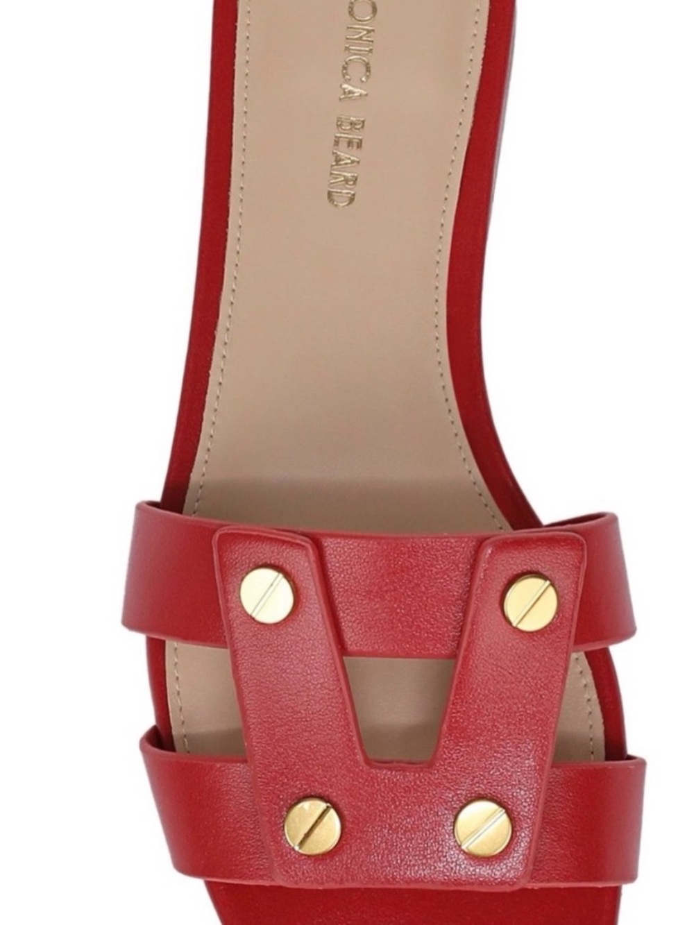 Veronica Beard Red Leather Slide Sandal with Gold Studs
